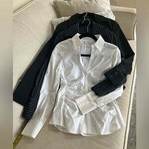 Express  Black, White and Black Pinstriped Metallic blouses Set of 3